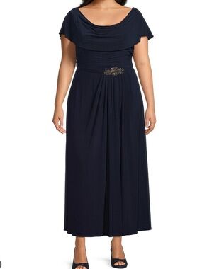 Alex Evenings Plus Matte Jersey Cowl Neck Cap Sleeve Pleated Maxi Gown 20W NWOT